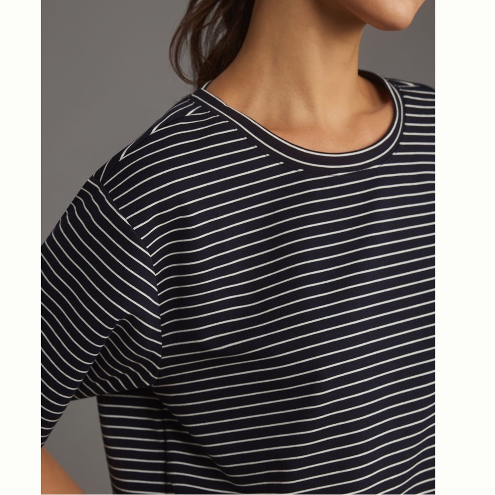 Anthropologie Boxy Short-Sleeve Top Maeve NEW Navy Stripe Large